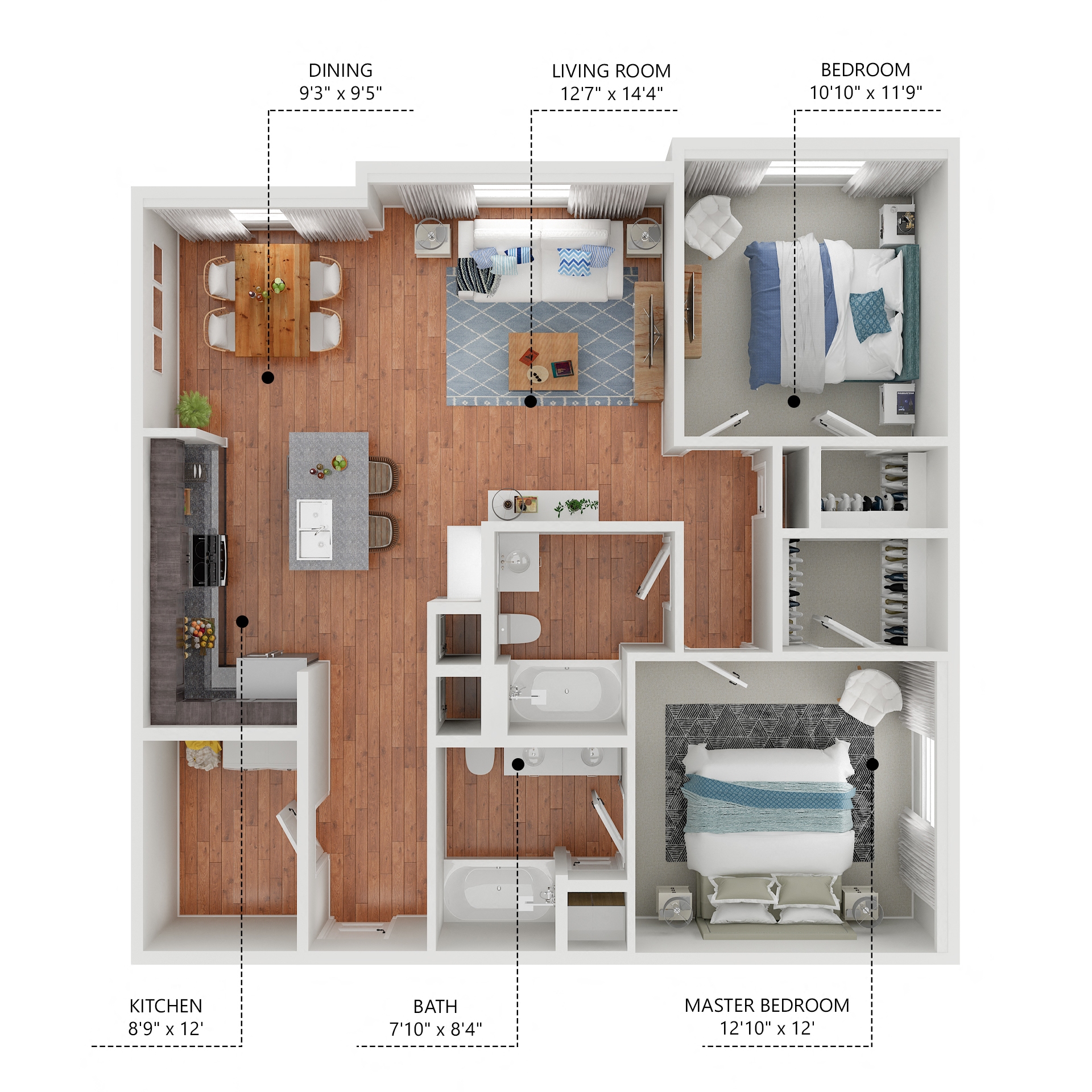 Floor plan for 2 beds, 2 baths, 1124 sqft